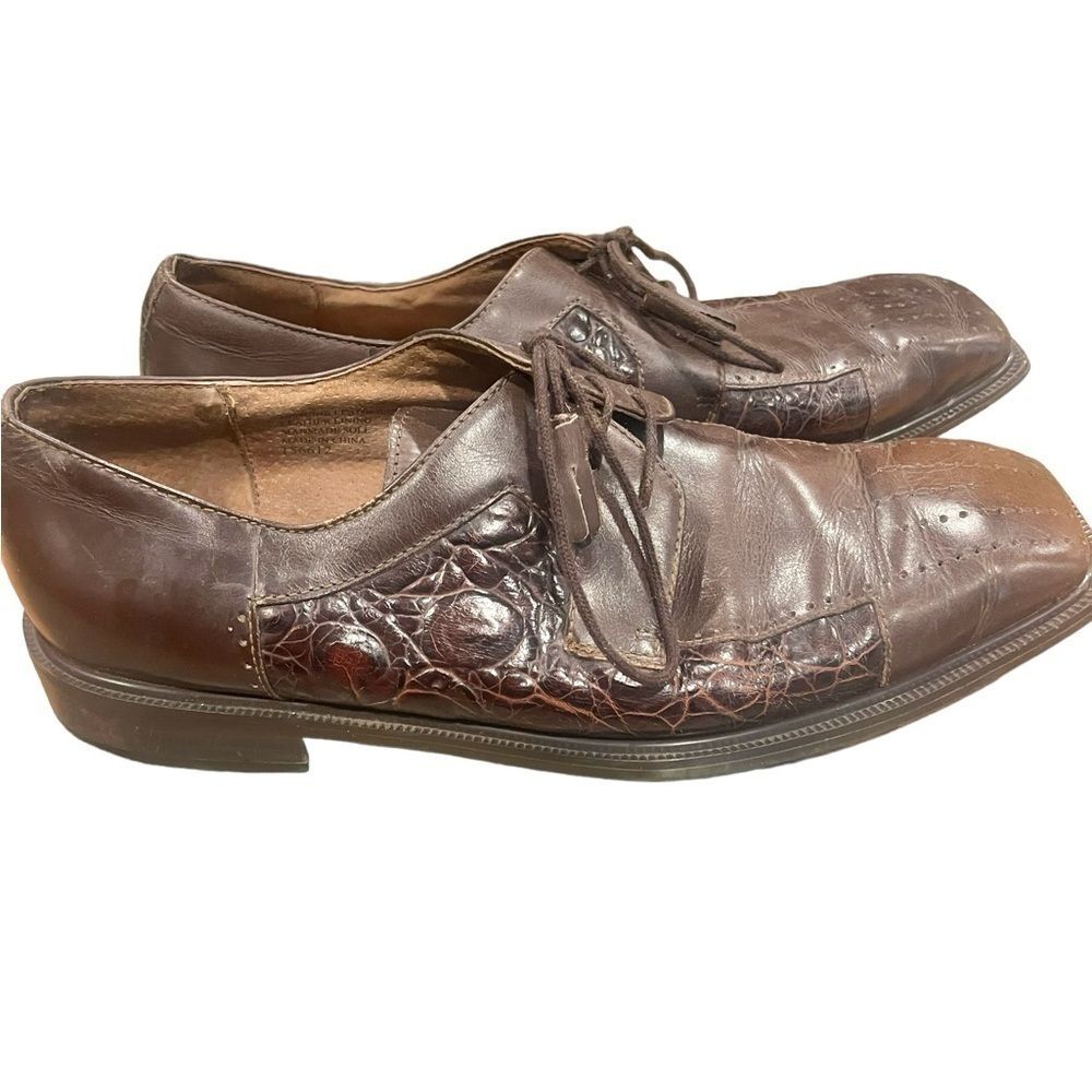 Giorgio Brutini Mens Shoes Square Toed Lace Embossing Size 10 Leather Brown
